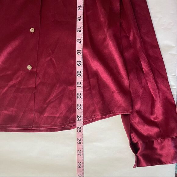 Harold’s Silk long sleeve collar button down shiny blouse top M womens burgundy - Picture 5 of 8